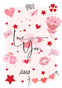 Love You avec des coeurs et des &eacute;toiles